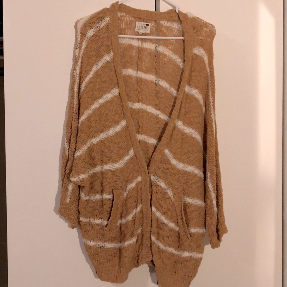 Yellow and white cardigan with front buttons